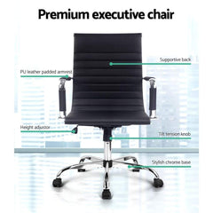 Chair Office Chair Executive Mid Back Seating PU Leather Black - ozily