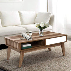 Coffee Table 2 Storage Drawers Open Shelf Scandinavian Wooden White - ozily