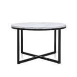 Coffee Table Marble Effect Side Tables Bedside Round Black Metal