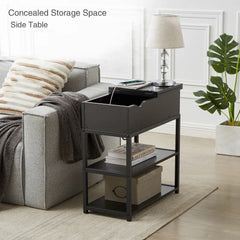 Compact 3-Tier Sofa Side Table with Powerboard, Black Furniture > Living Room V178-100042 Online Furniture