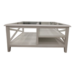 Daisy Coffee Table 100cm Glass Top Solid Acacia Wood Hampton Furniture - White Furniture > Living Room V315-VO-HAMP-11 Online Furniture