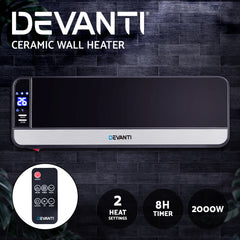 Devanti 2000W Wall Mounted Panel Heater - Black Appliances > Heaters CWH-2000-BK Online Furniture