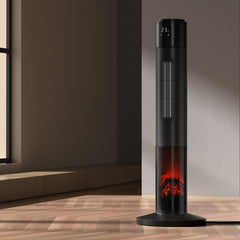 Devanti Electric Ceramic Tower Heater 3D Flame Oscillating Remote Control 2000W Appliances > Heaters CTH-B-FH2000-BK Online Furniture