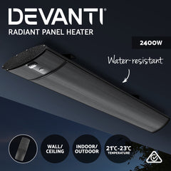 Devanti Electric Infrared Radiant Strip Heater Panel Heat Remote Control 2400W Appliances > Heaters RHP-E76RC-2400-BK Online Furniture