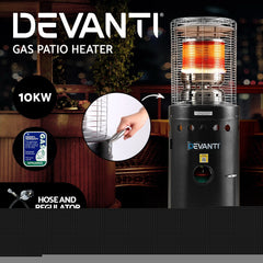 Devanti Gas Patio Outdoor Heater Propane Butane LPG Portable Heater Stand Steel Black Appliances > Heaters GPH-09F-BK Online Furniture