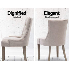 Dining Chair Beige CAYES French Provincial Chairs Wooden Fabric Retro Cafe - set of 2 - ozily