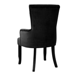 Dining Chairs French Provincial Chair Velvet Fabric Timber Retro Black - ozily