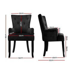 Dining Chairs French Provincial Chair Velvet Fabric Timber Retro Black - ozily