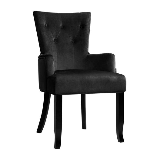 Dining Chairs French Provincial Chair Velvet Fabric Timber Retro Black - ozily
