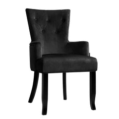 Dining Chairs French Provincial Chair Velvet Fabric Timber Retro Black - ozily