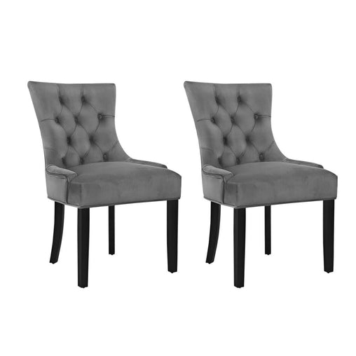 Dining Chairs French Provincial Retro Chair Wooden Velvet Fabric Grey - set of 2 - ozily
