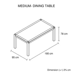 Dining Table 180cm Medium Size with Solid Acacia Wooden Base in Chocolate Colour Furniture > Dining V43-DT-NOW-CH-M Online Furniture