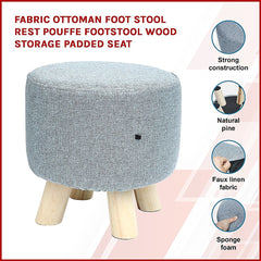 Fabric Ottoman Foot Stool Rest Pouffe Footstool Wood Storage Padded Seat Furniture > Bar Stools & Chairs V63-825521 Online Furniture