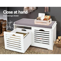 Fabric Shoe Bench with Drawers - White & Grey - ozily