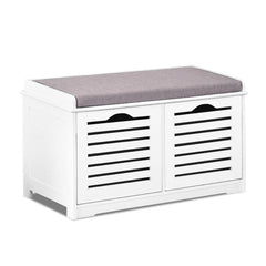 Fabric Shoe Bench with Drawers - White & Grey - ozily