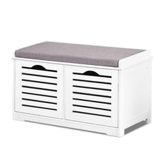 Fabric Shoe Bench with Drawers - White & Grey - ozily