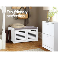 Fabric Shoe Bench with Drawers - White & Grey - ozily