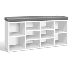 Fabric Shoe Bench with Storage Cubes - White - ozily