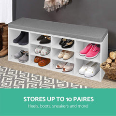 Fabric Shoe Bench with Storage Cubes - White - ozily