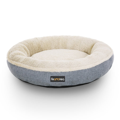 FEANDREA 55cm Dog Sofa Bed Round Shape Fabric Grey Pet Care > Dog Supplies V227-3309641001081 Online Furniture