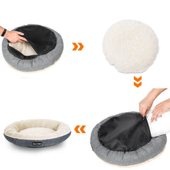 FEANDREA 55cm Dog Sofa Bed Round Shape Fabric Grey Pet Care > Dog Supplies V227-3309641001081 Online Furniture