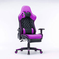 Gaming Chair Ergonomic Racing chair 165° Reclining Gaming Seat 3D Armrest Footrest Black Purple Furniture > Bar Stools & Chairs V255-GCHAIR-32-PP Online Furniture