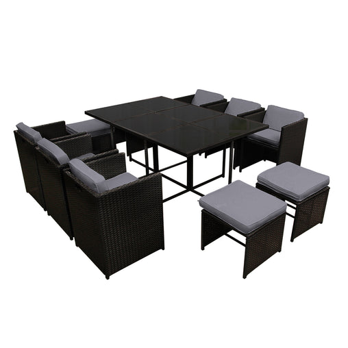 Gardeon 11 Piece PE Wicker Outdoor Dining Set - Black Furniture FF-DINING-11SET-BK Online Furniture