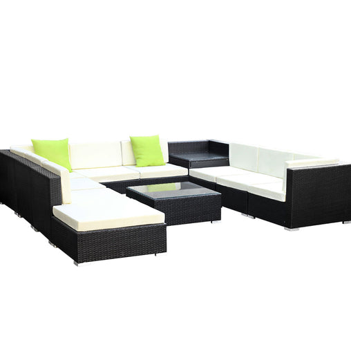 Gardeon 11PC Sofa Set with Storage Cover Outdoor Furniture Wicker Furniture > Outdoor FF-SOFA-BK-11PC-ABCCD Online Furniture