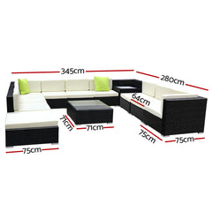 Gardeon 12PC Sofa Set with Storage Cover Outdoor Furniture Wicker Furniture > Outdoor FF-SOFA-BK-12PC-ABCDE Online Furniture