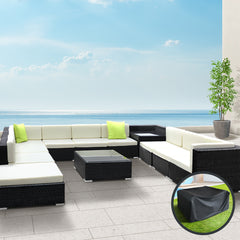 Gardeon 12PC Sofa Set with Storage Cover Outdoor Furniture Wicker Furniture > Outdoor FF-SOFA-BK-12PC-ABCDE Online Furniture