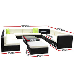 Gardeon 13PC Outdoor Furniture Sofa Set Wicker Garden Patio Lounge Furniture > Outdoor FF-SOFA-BK-13PC-ABDEE-N Online Furniture