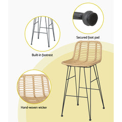 Gardeon 2 Piece Outdoor Bar Stools Wicker Dining Rattan Chair Furniture > Outdoor ODF-BA-TW-RATTAN-NA-X2 Online Furniture