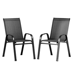 Gardeon 2PC Outdoor Dining Chairs Stackable Lounge Chair Patio Furniture Black Furniture > Outdoor FF-STA-CHAIR-BK-X2 Online Furniture