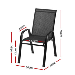 Gardeon 2PC Outdoor Dining Chairs Stackable Lounge Chair Patio Furniture Black Furniture > Outdoor FF-STA-CHAIR-BK-X2 Online Furniture