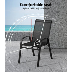 Gardeon 2PC Outdoor Dining Chairs Stackable Lounge Chair Patio Furniture Black Furniture > Outdoor FF-STA-CHAIR-BK-X2 Online Furniture