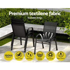 Gardeon 2PC Outdoor Dining Chairs Stackable Lounge Chair Patio Furniture Black Furniture > Outdoor FF-STA-CHAIR-BK-X2 Online Furniture