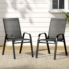 Gardeon 2PC Outdoor Dining Chairs Stackable Lounge Chair Patio Furniture Black Furniture > Outdoor FF-STA-CHAIR-BK-X2 Online Furniture