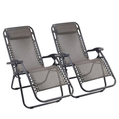 Gardeon 2PC Zero Gravity Chair Folding Outdoor Recliner Adjustable Sun Lounge Camping Beige Furniture > Outdoor FF-ZGC-BEX2 Online Furniture