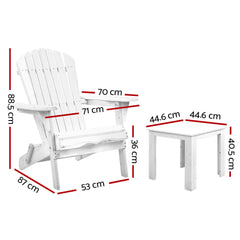 Gardeon 3 Piece Outdoor Adirondack Beach Chair and Table Set - White Furniture > Outdoor FF-BEACH-SET-3WH Online Furniture