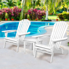 Gardeon 3 Piece Outdoor Adirondack Beach Chair and Table Set - White Furniture > Outdoor FF-BEACH-SET-3WH Online Furniture