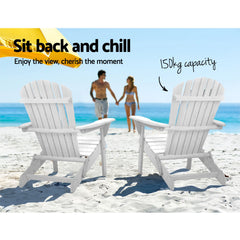 Gardeon 3 Piece Outdoor Adirondack Beach Chair and Table Set - White Furniture > Outdoor FF-BEACH-SET-3WH Online Furniture