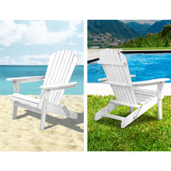 Gardeon 3 Piece Outdoor Adirondack Beach Chair and Table Set - White Furniture > Outdoor FF-BEACH-SET-3WH Online Furniture