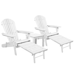 Gardeon 3 Piece Outdoor Adirondack Lounge Beach Chair Set - White Furniture > Outdoor FF-BEACH-CHOT-3WH Online Furniture