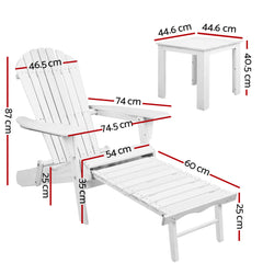 Gardeon 3 Piece Outdoor Adirondack Lounge Beach Chair Set - White Furniture > Outdoor FF-BEACH-CHOT-3WH Online Furniture