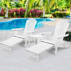 Gardeon 3 Piece Outdoor Adirondack Lounge Beach Chair Set - White Furniture > Outdoor FF-BEACH-CHOT-3WH Online Furniture