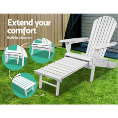 Gardeon 3 Piece Outdoor Adirondack Lounge Beach Chair Set - White Furniture > Outdoor FF-BEACH-CHOT-3WH Online Furniture