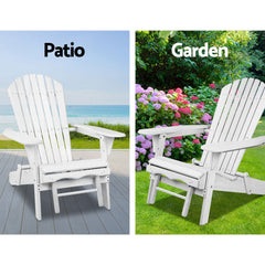 Gardeon 3 Piece Outdoor Adirondack Lounge Beach Chair Set - White Furniture > Outdoor FF-BEACH-CHOT-3WH Online Furniture