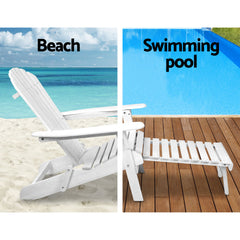 Gardeon 3 Piece Outdoor Adirondack Lounge Beach Chair Set - White Furniture > Outdoor FF-BEACH-CHOT-3WH Online Furniture