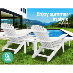 Gardeon 3 Piece Outdoor Adirondack Lounge Beach Chair Set - White Furniture > Outdoor FF-BEACH-CHOT-3WH Online Furniture