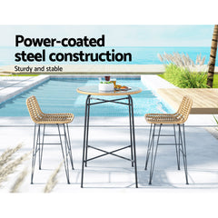 Gardeon 3-Piece Outdoor Bar Set Wicker Table Chairs Patio Bistro Furniture > Outdoor ODF-BA-TW-RATTAN-SET Online Furniture